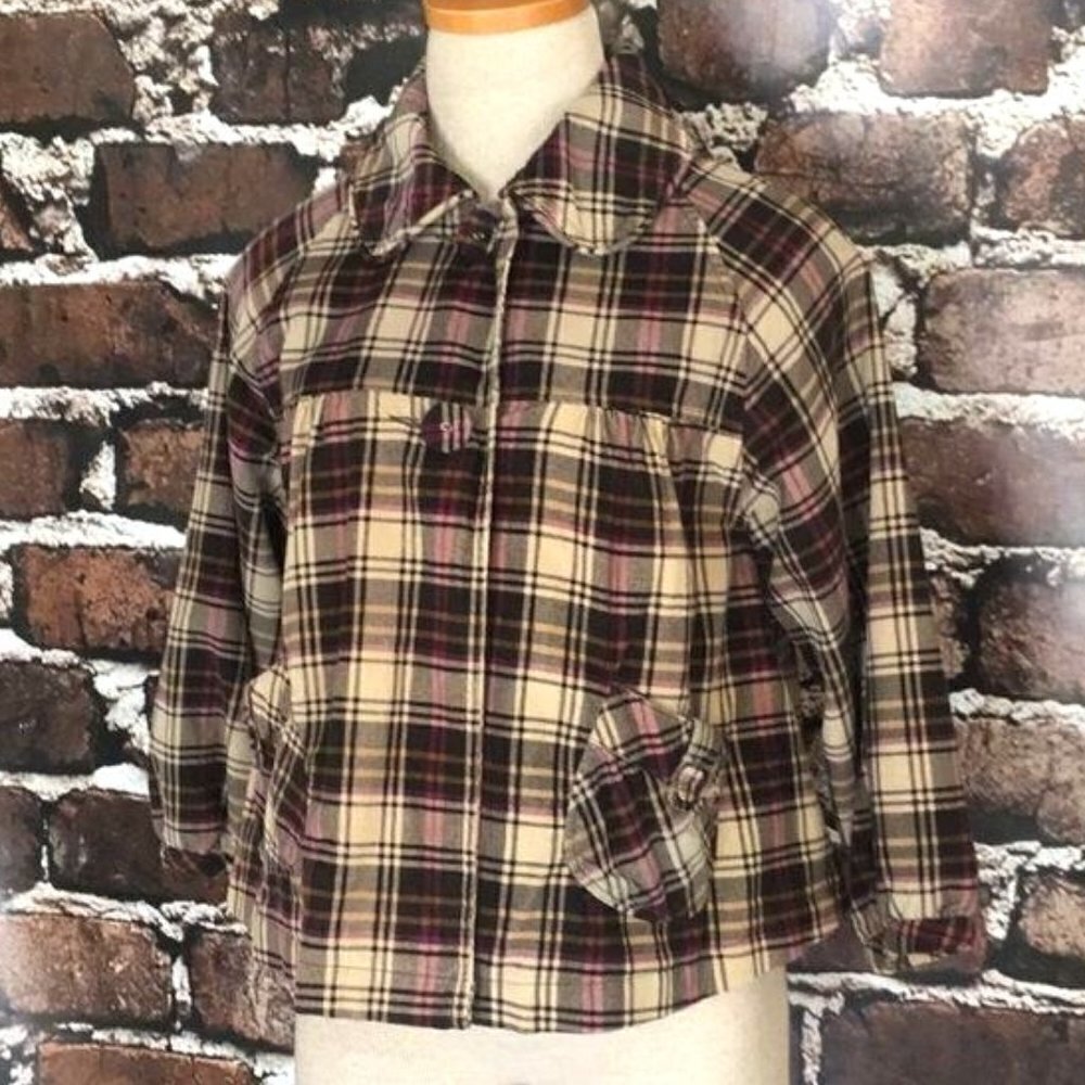 Nori Blazer Jacket Lightweight Coat Corduroy Plaid Brown Pink Tan Medium Y2K